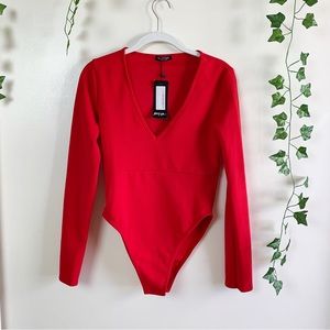 NWT NastyGal Red Long Sleeve Bodysuit | Size 12